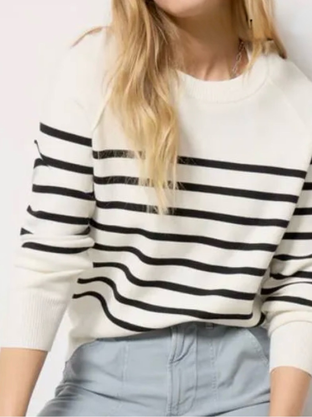 Evereve Cream & Black Striped Crewneck Sweater